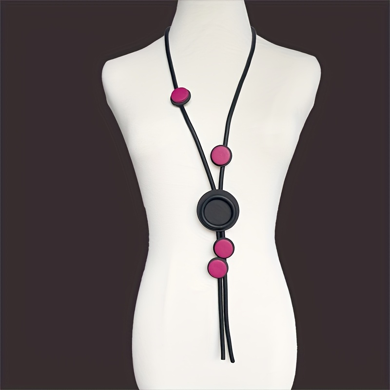 Women's Bohemian Long Necklace, Colorful Beads with Cord
